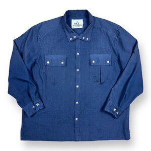 VTG Ski Country Imports Western Flat Head Snaps XL Distressed Dark Blue Chambray